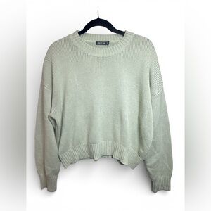 Nasty Gal Chunky Knit Sweater Sage Green Oversized Crewneck Cozy Pullover, L